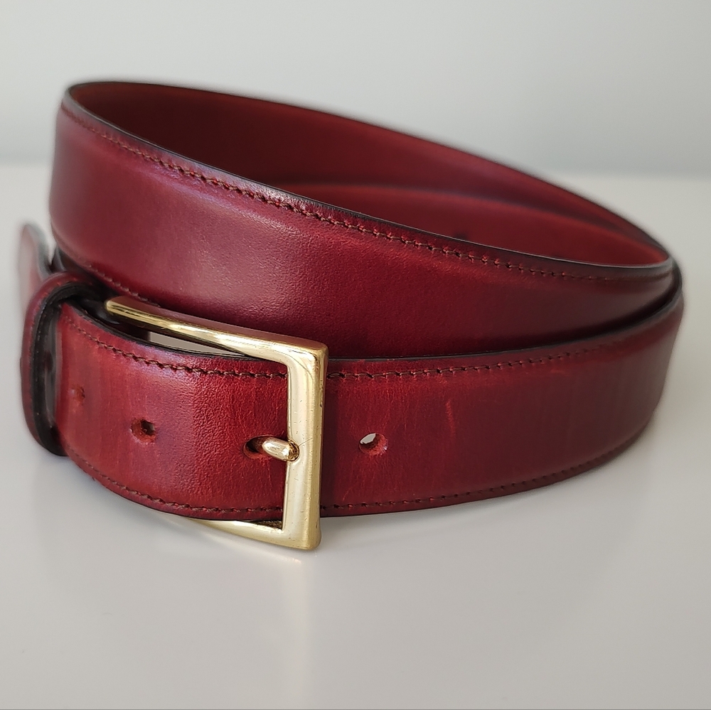 Brooks Brothers Burgundy Red Leather Belt Brass Buckle Made In USA 38"